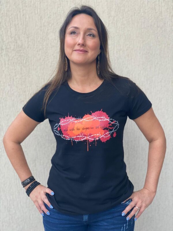 T-shirt fem em algodão 100% - Isaias 53:5