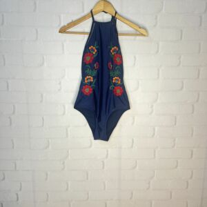 Body Feminino Azul Marinho Bordado - Bossa Nova - 82% POliamida 18% Elastano