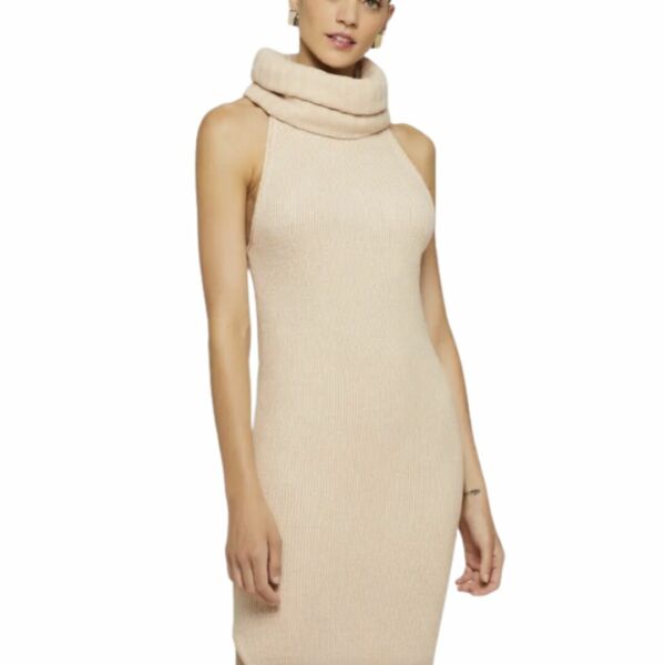 Vestido Midi com Gola Alta Tricot Bege - ANIMALE ✨ - Imagem 2